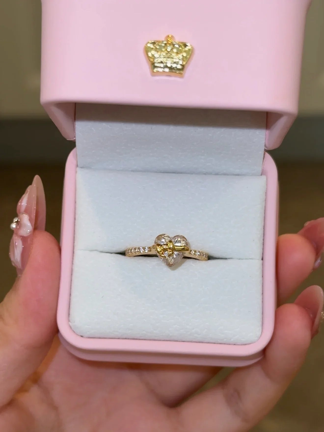 Gold Bow Heart Ring