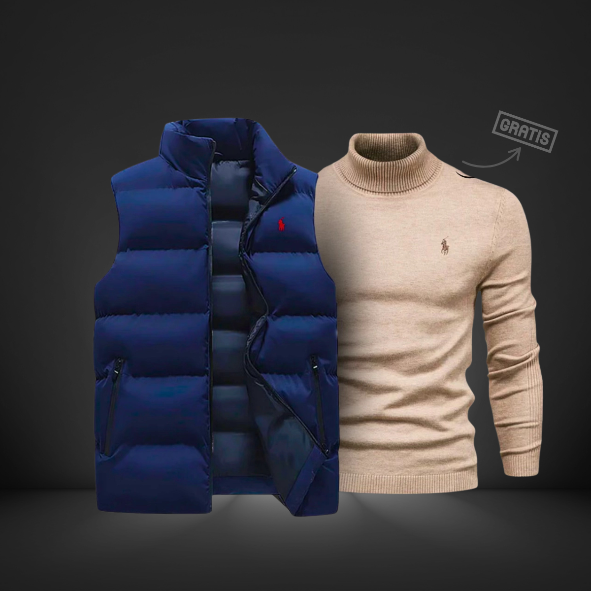 CALVINNE | DOWN VEST + FREE TURTLENECK SWEATER