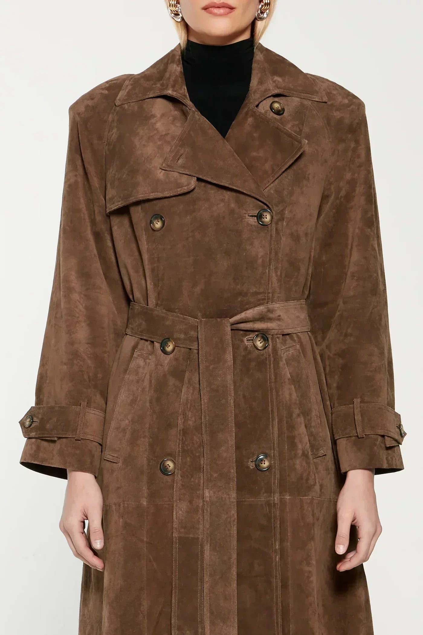 Suede Leather Trench Coat