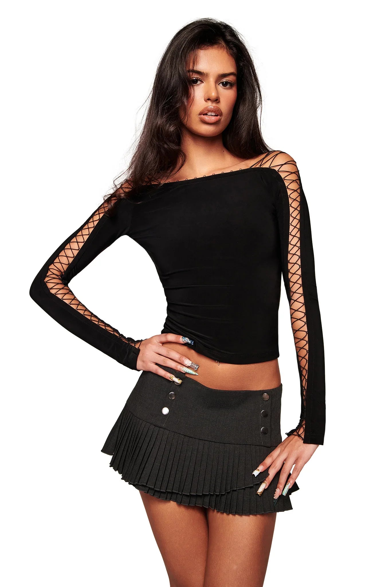 Black Lace-Up Crop Top