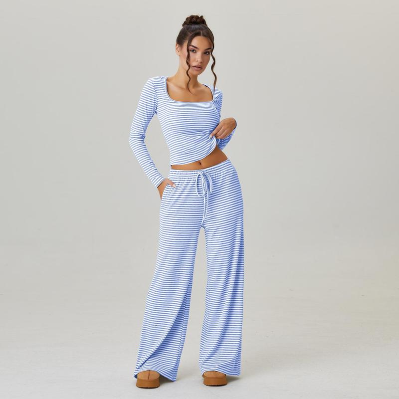 Long Sleeve Crop Top & Low-Rise Wide Leg Trousers