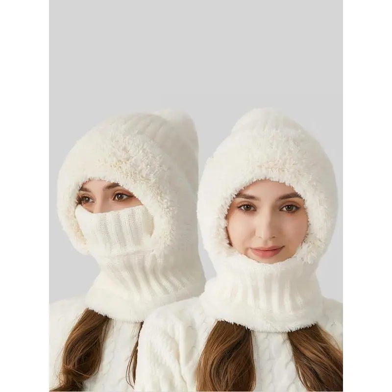 Women's Solid Color Pom Pom Decor Beanie Hat