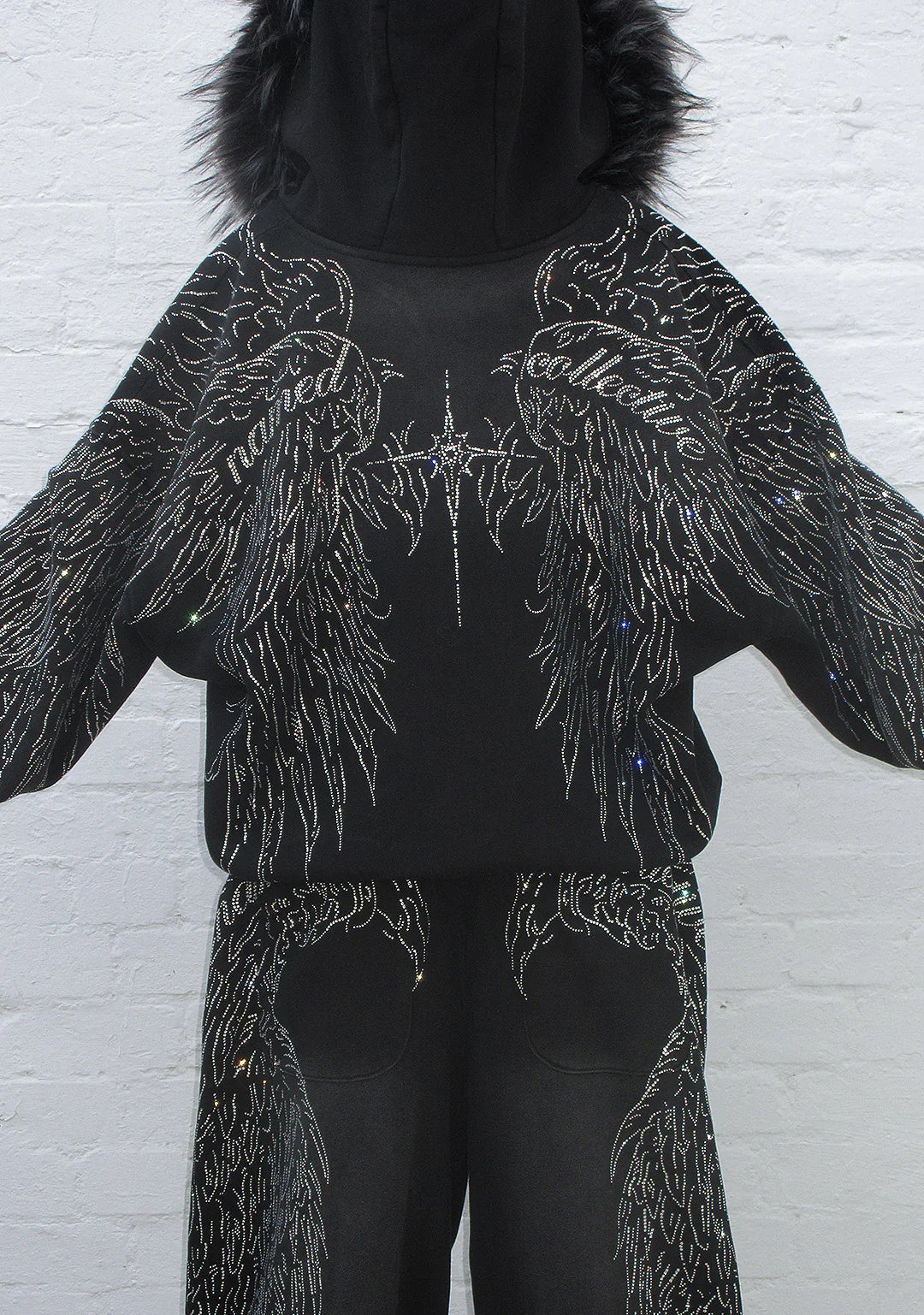 Fallen Faux Fur Rhinestone Zip Hoodie