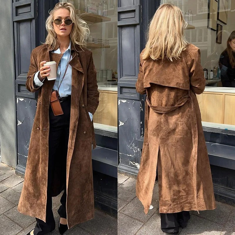 Suede Leather Trench Coat