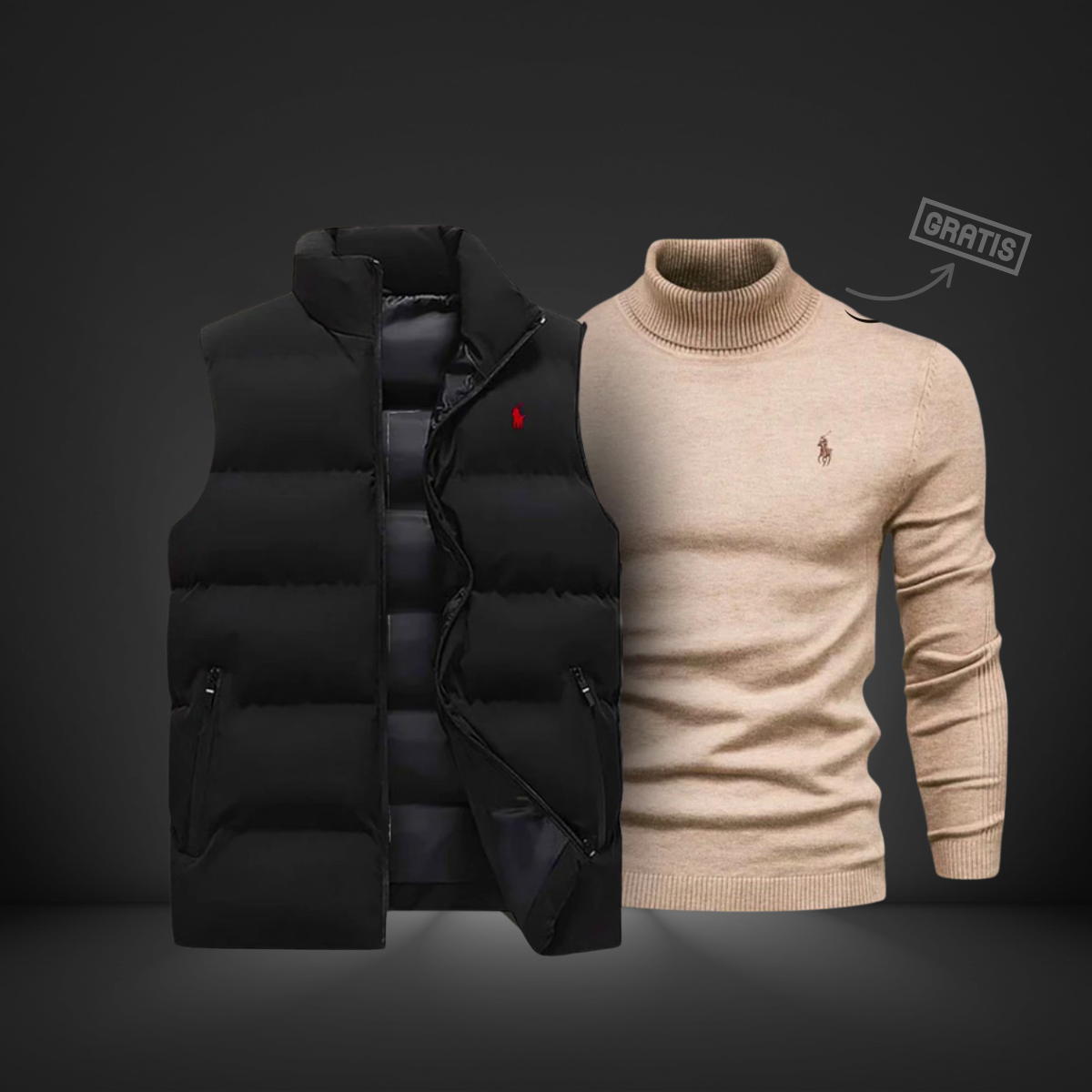 CALVINNE | DOWN VEST + FREE TURTLENECK SWEATER