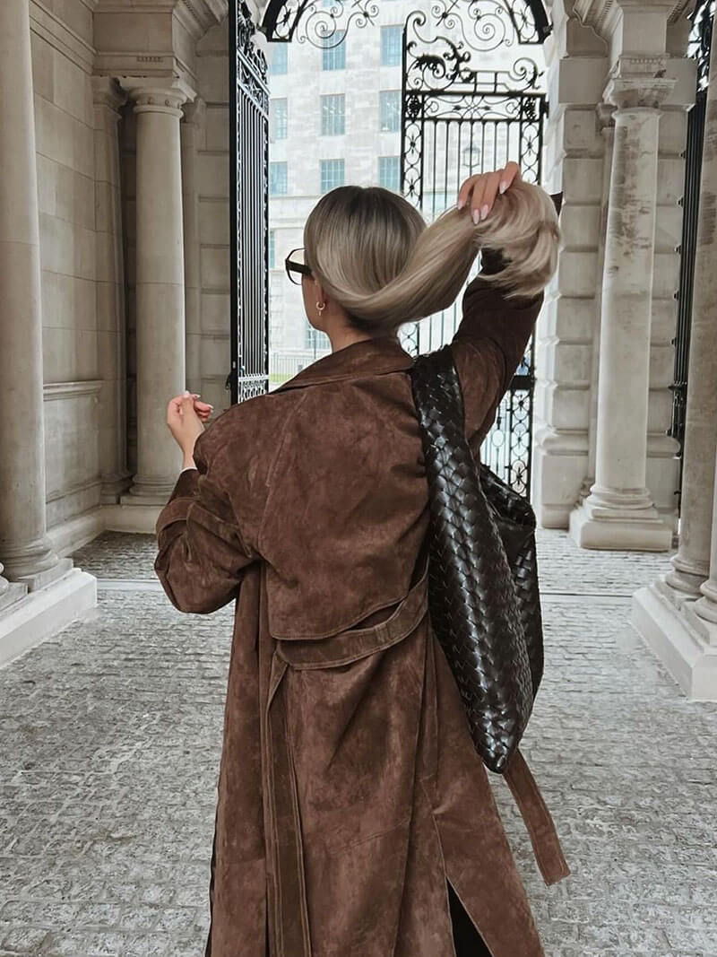 Suede Leather Trench Coat