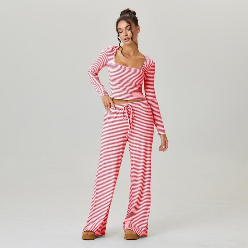 Long Sleeve Crop Top & Low-Rise Wide Leg Trousers