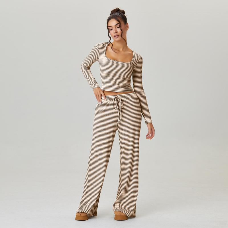 Long Sleeve Crop Top & Low-Rise Wide Leg Trousers