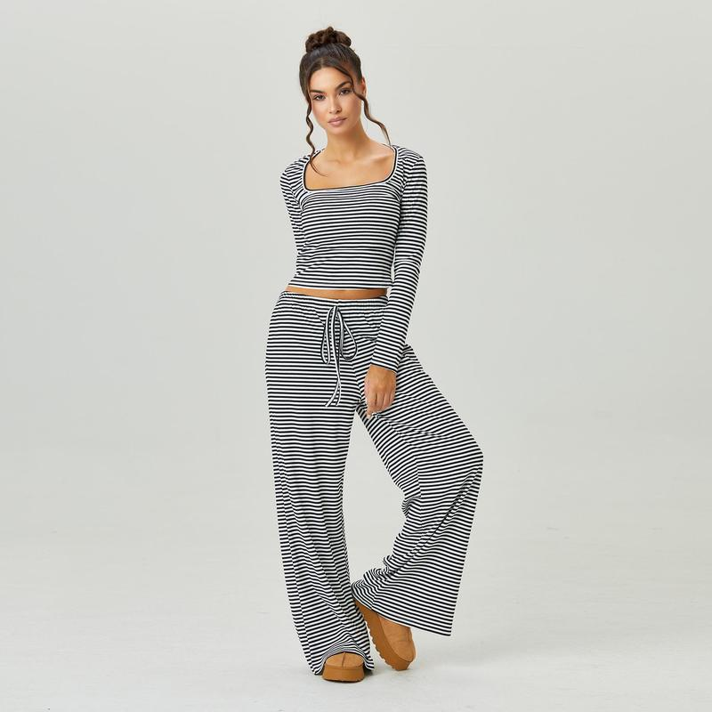 Long Sleeve Crop Top & Low-Rise Wide Leg Trousers