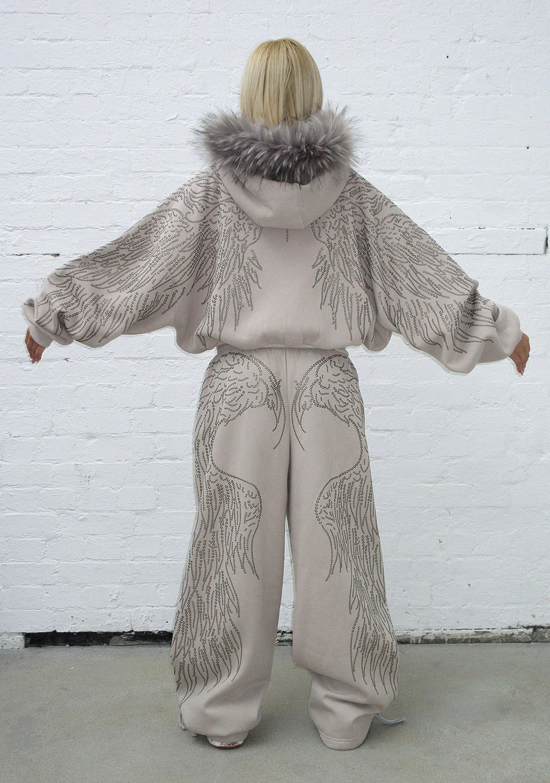 Fallen Faux Fur Rhinestone Zip Hoodie